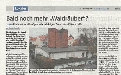 Berliner Woche berichtet über Pläne der KITA Waldräuber-1