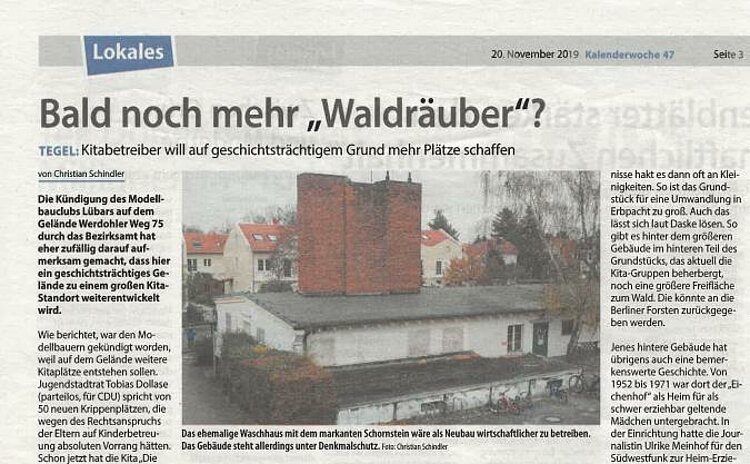 Berliner Woche berichtet über Pläne der KITA Waldräuber Berliner Woche berichtet über Pläne der KITA Waldräuber